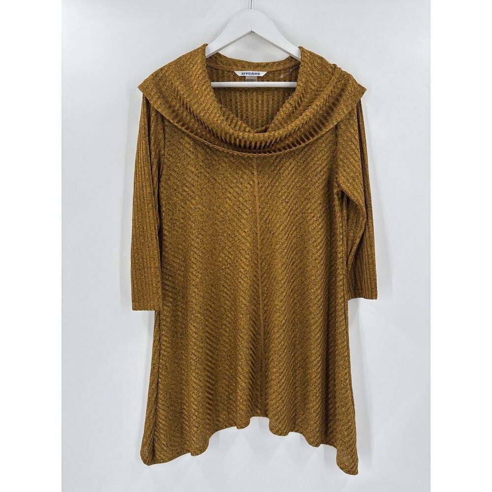 Peter Nygard Tunic Sweater Womens Medium Gold Brown Cowl Neck Long Sleeves